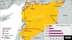 Карта с указанием стран, принявших сирийских беженцев (архивное фото)